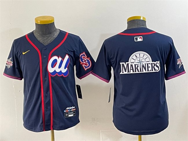 Women's Navy American League Seattle Mariners Team Big Logo 2025 All-Star Edition Limited Stitched Baseball Jersey(Run Small)